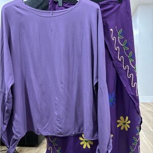 Purple Long Sleeve Top and Floral Pant Set -Sz L